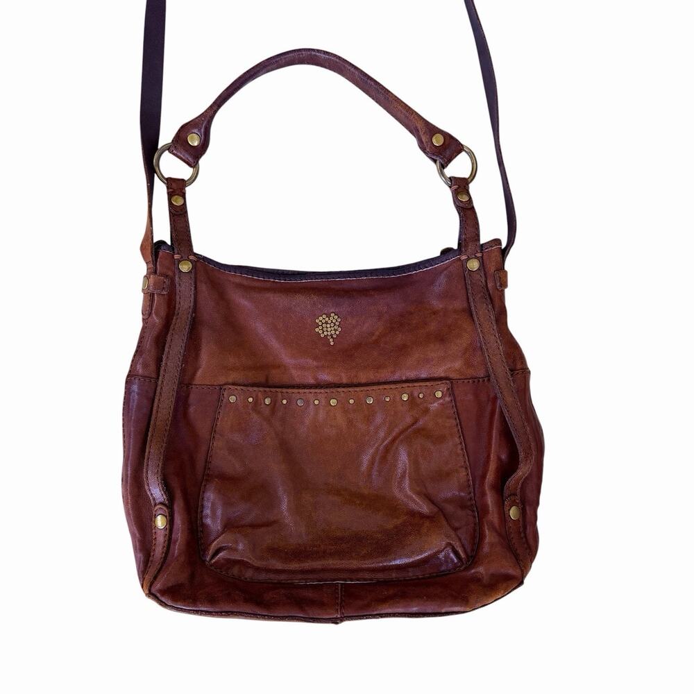 VTG Lucky Brand Milk Chocolate Leather Studded Crossbody Bag